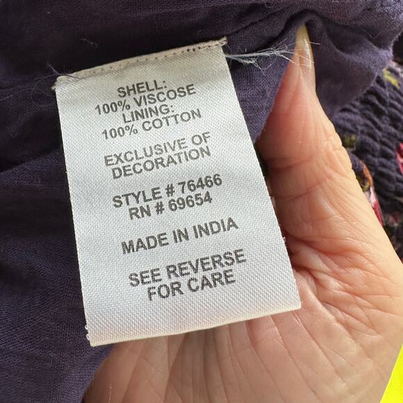 Rahi Cali Purple Multi Color Floral Print 3/4 Sleeve Ruffle Mini Dress XS - Picture 10 of 14